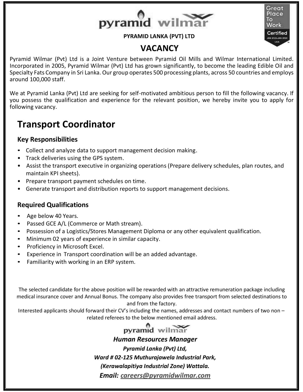 Careers Pyramid Wilmar leading Edible Oil and Specialty Fats